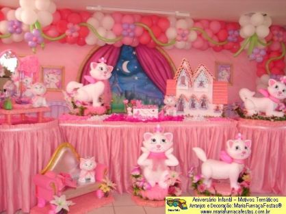 Festa gatinha marie, Decoração festa infantil, Festa da gata marie