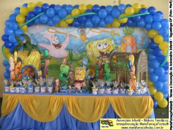 Decoração Festa Aniversário Infantil - Aniversário Infantil decorado com o tema Bob Esponja