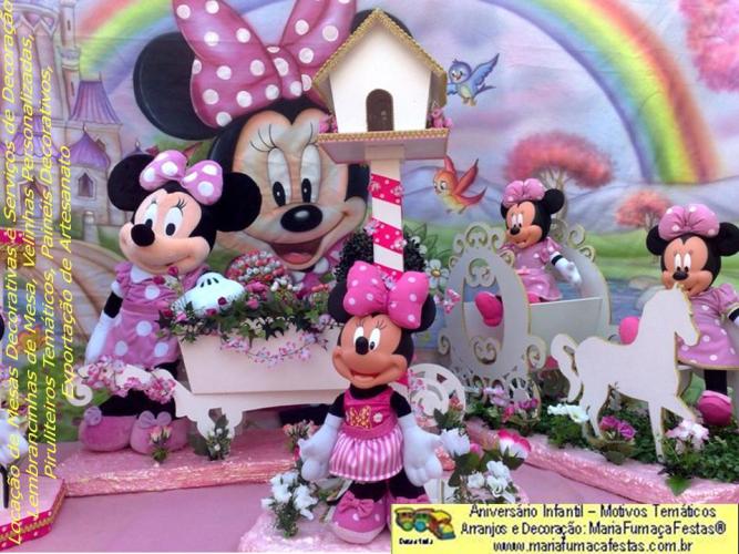 Decoraão de Festa de Aniversrio infantil com a Minnie Rosa